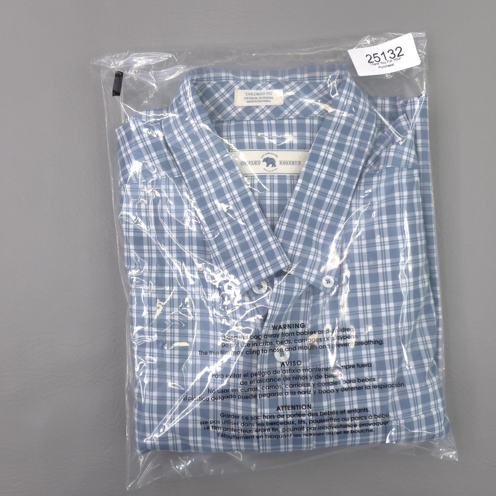 Onward Reserve Shirt Mens XL Blue Plaid Tailored Fit Performance Button Down - Picture 15 of 15